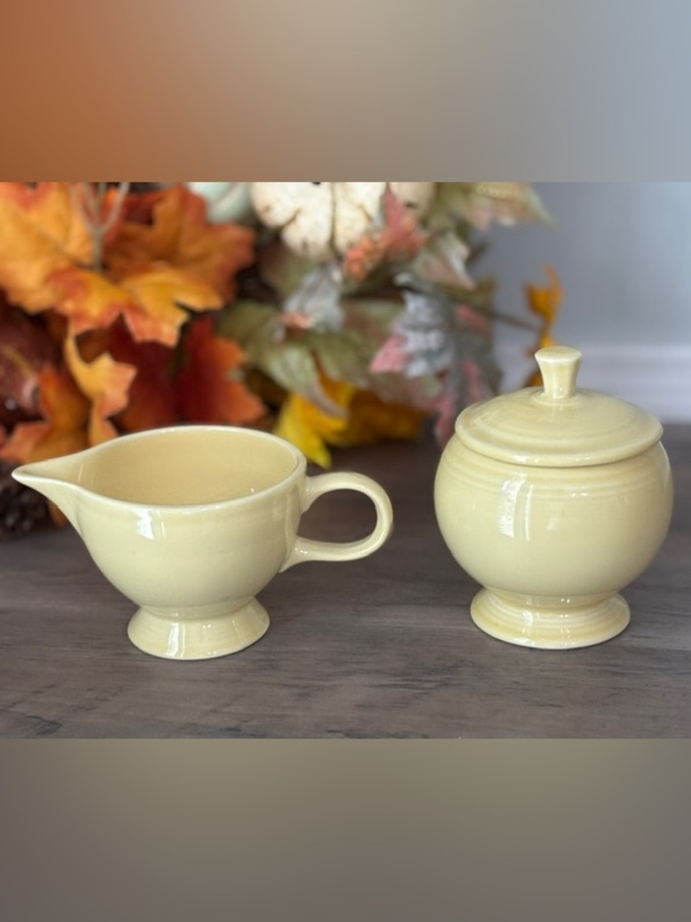 Fiesta by Homer Laughlin Yellow Sugar Bowl with Lid & 6 oz. Fiesta Creamer